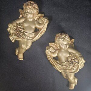 Vintage Miller Studio Cherub Wall Decor, 1966 Chalkware Angels Set of Two Nice
